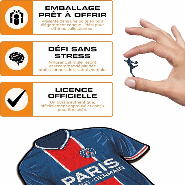 Detalle de Iconic Puzzles PSG Maillot (taille S) – puzzle en bois officiel, 150 pièces