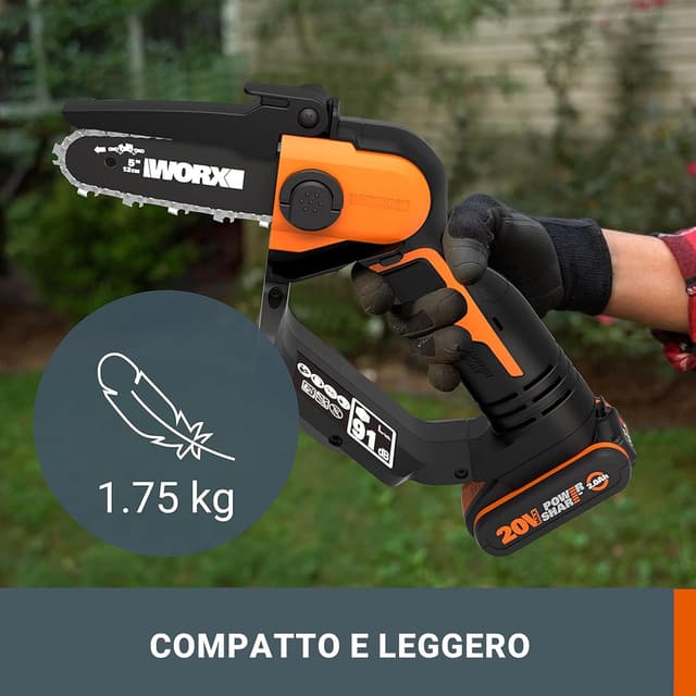Detalle de WORX WG324E.9 potatore a batteria 20 V con lama da 12 cm (compatibile PowerShare) senza batteria e caricatore