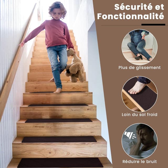 Detalle 2 de Homwiz tapis d’escalier antidérapant 55x19 cm