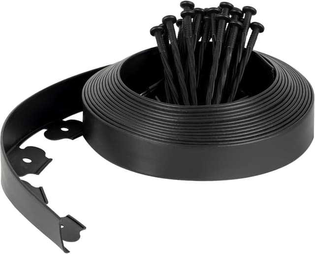 Detalle de Velway Garden Edging Border 10m Flexible Plastic Lawn Edging (5cm high) with 40 Ground Anchors – Black
