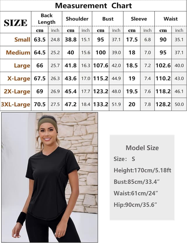 Detalle 2 de Gyabnw maglietta sportiva donna con scollo a V, rete traspirante e tessuto ad asciugatura rapida