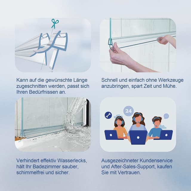 Detalle 2 de HNNHOME MNNHOME Duschwand Türdichtung für Glas 4–6 mm, Länge 870 mm, Lücke bis 20 mm