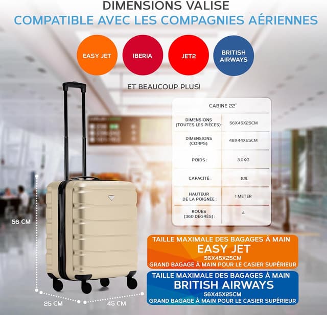 Detalle de Flight Knight Valigie rigida in ABS con 4 ruote Flight Knight, bagaglio a mano grande 56x45x25 cm