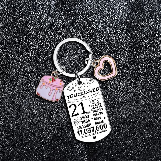 Detalle 2 de BESPMOSP Sweet 13th–18th/21st/30th Birthday Keyring for Women – Pink Cake & Heart Charm Gift
