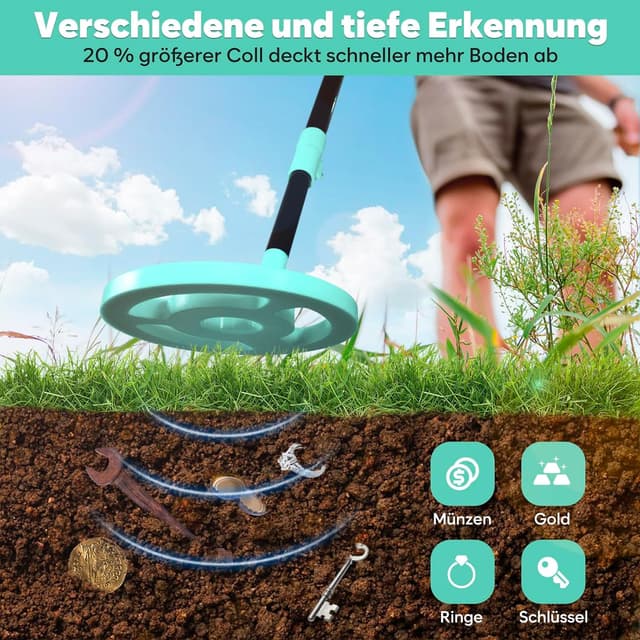 Detalle de iTayga verstellbarer Metalldetektor für Kinder (24–35") – wasserdichte Spule, faltbar, nur 0,88 Pfund