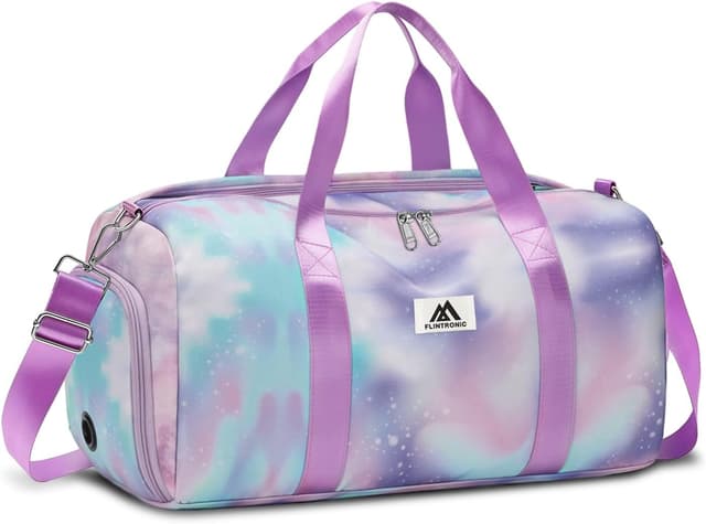 Detalle de Flintronic Sporttasche für Mädchen & Damen – kleine Schwimmtasche mit Nassfach und Schuhfach, lila