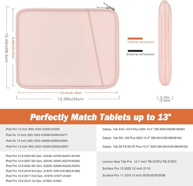 Detalle de MoKo Tablet Tasche als Sleeve für 13 Zoll (iPad Air, iPad Pro, MacBook Neo, Galaxy Tab) – Rosa