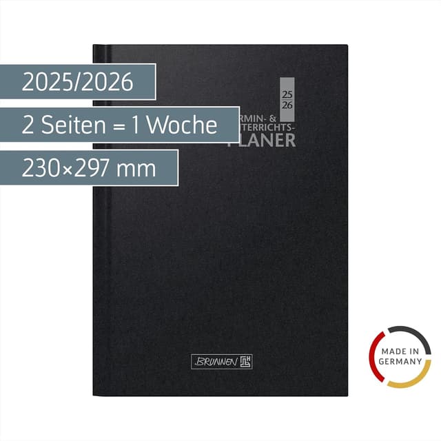 Detalle 2 de BRUNNEN Termin- & Unterrichtsplaner 2025/2026 (A4) – Baladek-Kunststoffeinband, schwarz