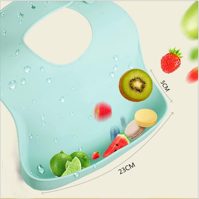 Detalle 2 de SLOSH Bavaglino in silicone impermeabile con tasca lavabile e raccogli briciole (6 mesi–6 anni)