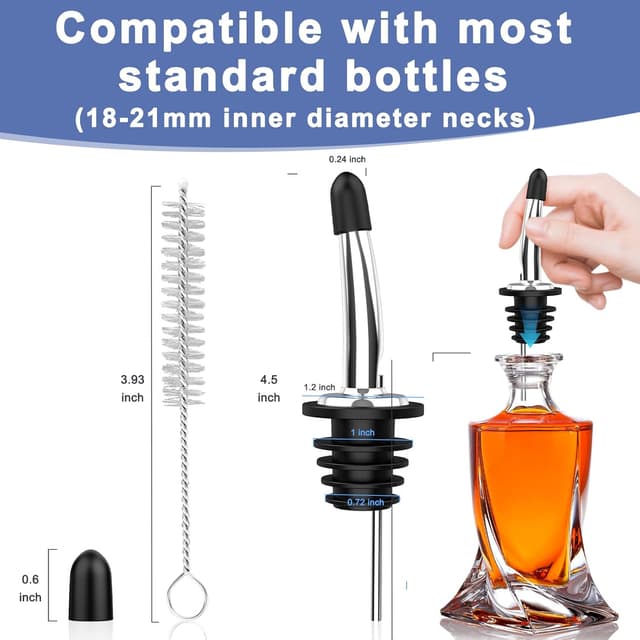 Detalle 2 de SINLUCESCE 60-Pack Stainless Steel Pour Spouts for Liquor Bottles (Rubber Dust Caps)