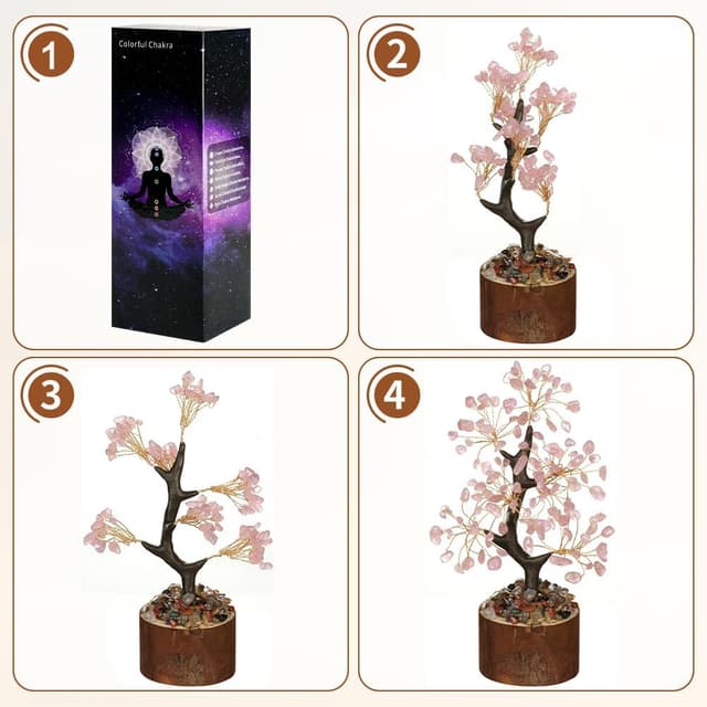 Detalle de Vicloon Arbre en Cristal Rose « Arbre de Vie » en pierres naturelles — décor Feng Shui pour calme et prospérité