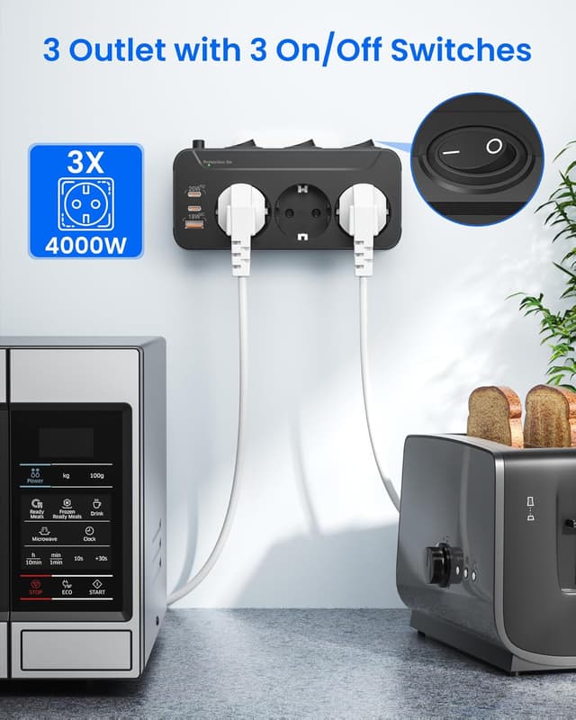 Detalle de Presa Schuko multipla con USB 20 W