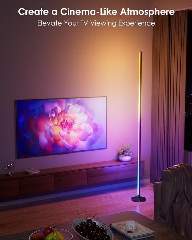 Detalle de WISIMMALL RGBIC Corner LED Floor Lamp with 16 million colours, 300+ scenes and DIY mode (170 cm height)