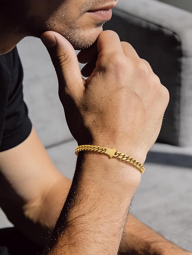 Detalle de Bandmax Herren Panzerarmband aus 316L Edelstahl (5 mm) mit kubanischer Miami-Kette, 19/21/23 cm – silber/schwarz/vergoldet