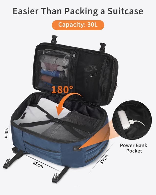 Detalle de ECOHUB Easyjet Cabin Bag 45x36x20 Underseat Backpack 30L (Waterproof, Recycled) – Blue