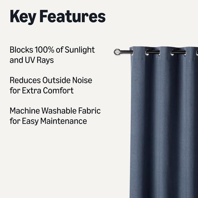 Detalle 2 de Amazon Basics 100% Blackout Eyelet Curtains 132 x 244 cm 🪟