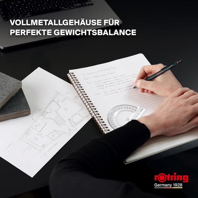 Detalle de Rotring 600 Druckbleistift 0,5 mm Geschenkset mit Etui & Notizbuch