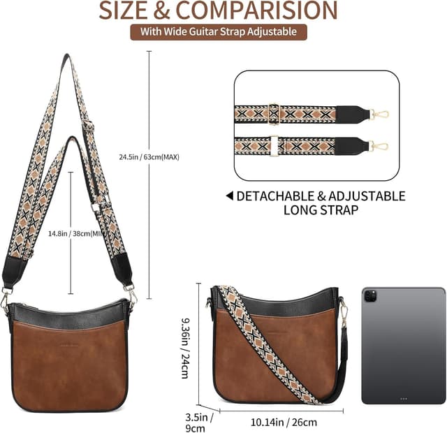 Detalle de GAEKEAO Trendy Crossbody Bag for Women with Multi Zip Pockets and Adjustable Wide Strap