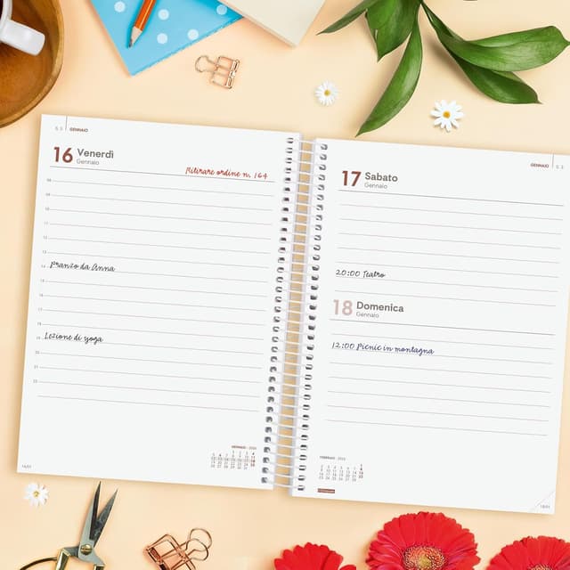 Detalle de Finocam Agenda Spirale 2026 1 giorno per pagina (gennaio–dicembre, italiano)