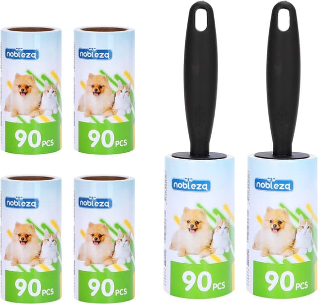 Detalle de Nobleza set rullo leva peli Animali: 540 fogli, 2 manici e spazzola levapelucchi per cani e gatti