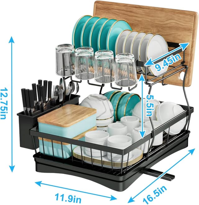 Detalle de 7 code Large Dish Drying Rack — 2-Tier Dish Drainer 🍽