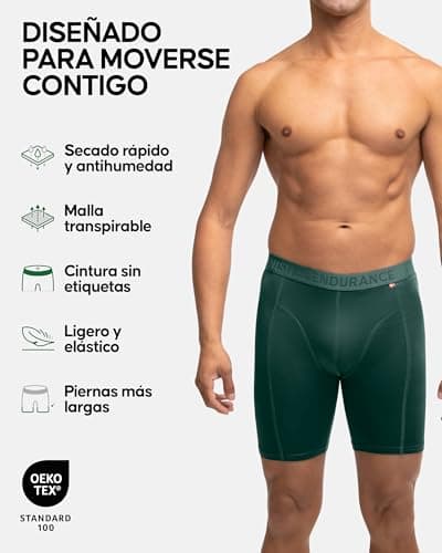 Detalle de DANISH ENDURANCE Calzoncillos bóxer deportivos para hombre (pack de 3) con pernera larga MC