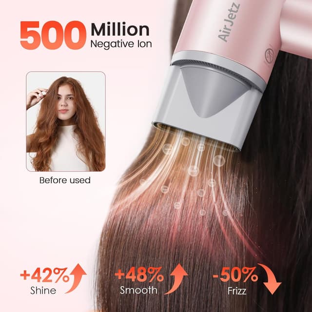 Detalle 2 de Hair Dryer (160,000 RPM) Ionic Blow Dryer with Diffuser, Magnetic Nozzle, 4 Temps & 2 Speeds — Pink