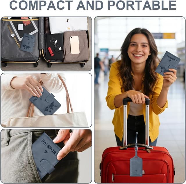 Thumbnail 6 de OFFCUP Passport Holder Cover with RFID Blocking and Luggage Tag Set (Sea Blue)