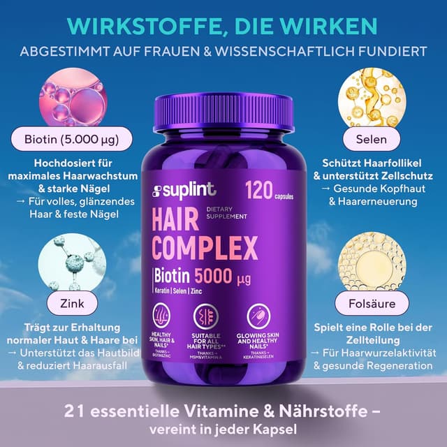 Detalle 2 de Haarvitamine Biotin 5000 mcg mit MSM Keratin 120 Kapseln