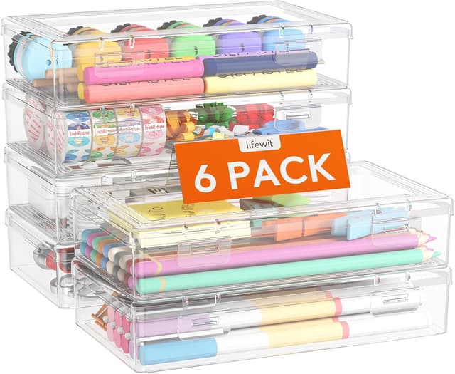 Detalle de Lifewit 1L Stiftebox mit Snap-Dicht Deckel (6er-Set, 20 x 12 cm) – transparente Organizer für Büro, Basteln & Kinder