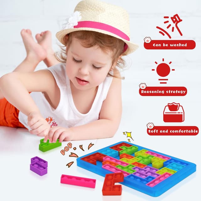 Detalle de Silicone Sensory Fidget Toys Tetris-Style Pop It Puzzle for Kids & Adults (Anti-Stress Squeeze Toys)