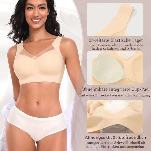 Detalle de Damen BH ohne Bügel mit nahtlosem Komfort-Fit (T-Shirt/Soft-Bralette) – gepolsterte, abnehmbare Cups