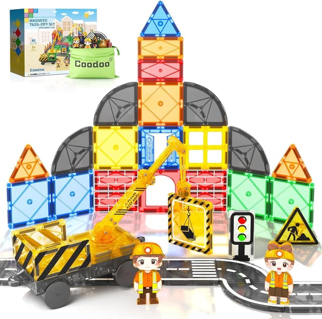 Imagen de Kids Games Magnetic Tiles Road Set with Extendable Crane en OfertitasTOP