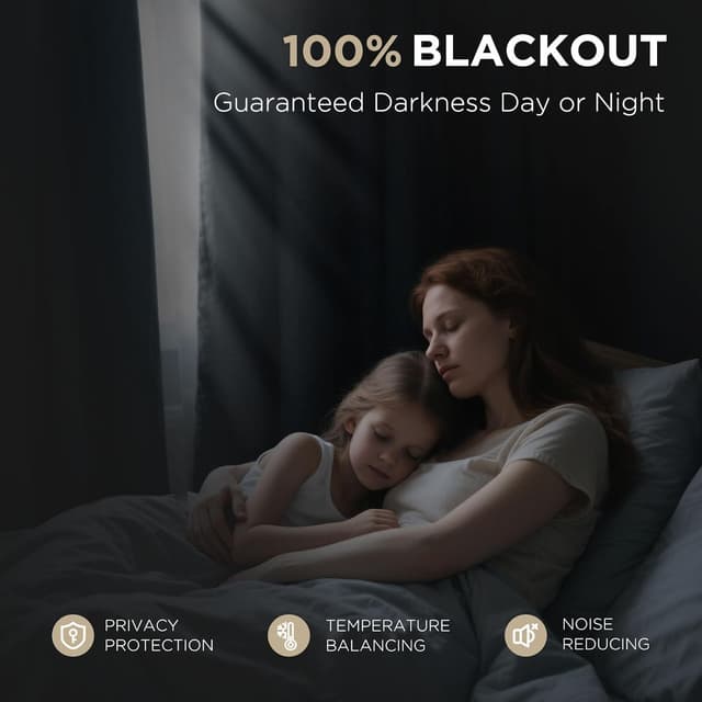 Detalle de Joydeco Blackout Thermal Lined Curtains (2 Panels) – 55x96 Inch with Back Tabs & Rod Pocket