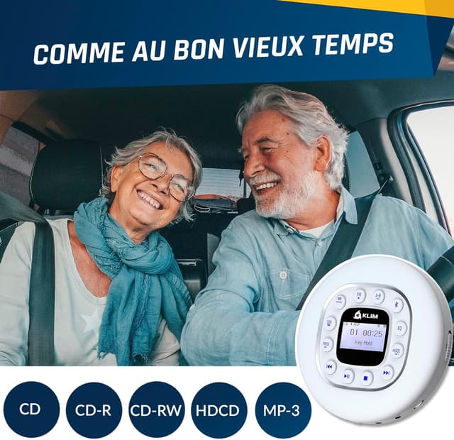 Thumbnail 6 de KLIM Journey : lecteur CD portable Walkman blanc avec Bluetooth, radio FM et batterie