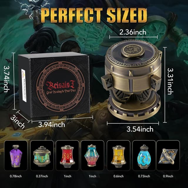 Detalle de 2026 DND Dice Set Alchemist’s Metallic Elixir 7-Piece Metal & Resin Dice Collection (Bronze)