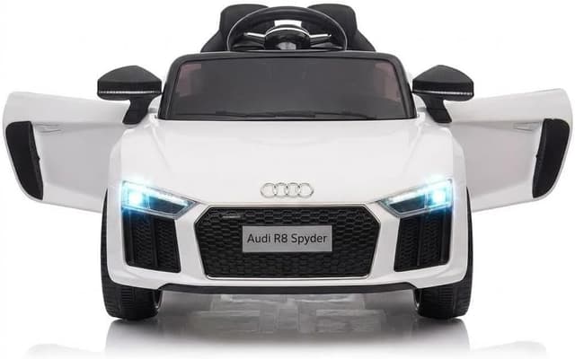 Detalle de Audi R8 Spyder Licenza Ufficiale 12V per bambini (edizione polizia) con telecomando 2.4G, luci LED e sirena
