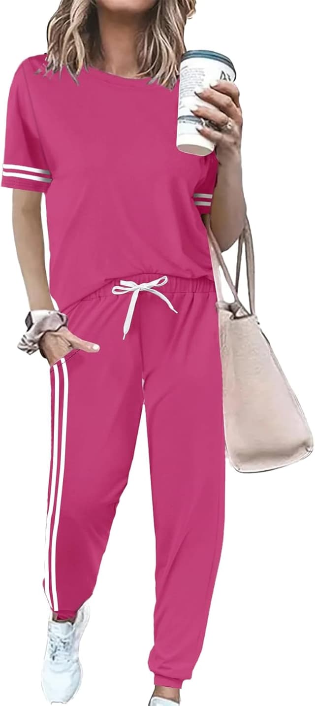 Thumbnail 6 de KBKBSN Women’s 2-Piece Summer Striped Lounge Set (Crew Neck Pullover + Drawstring Pants)