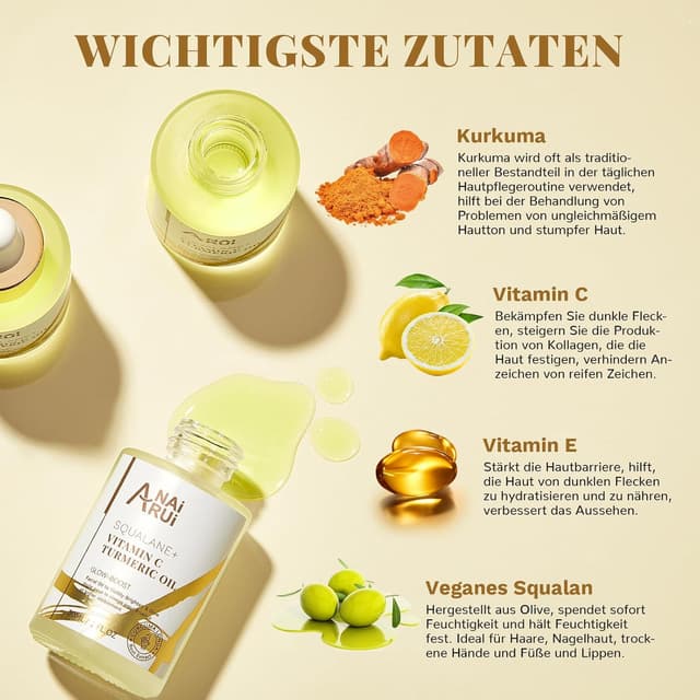 Detalle de ANAiRUi Gesichts-Öl mit Kurkuma, Squalan und Vitamin C (30 ml)