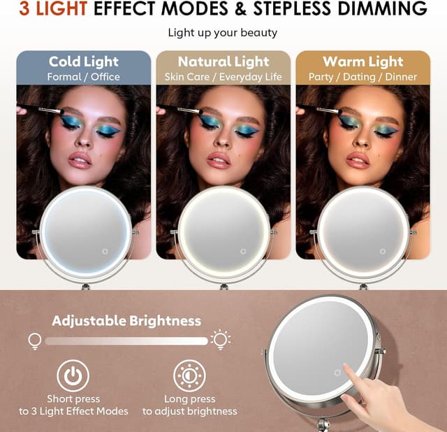 Detalle 2 de ZLOKLA 9 Inch lighted makeup mirror 360