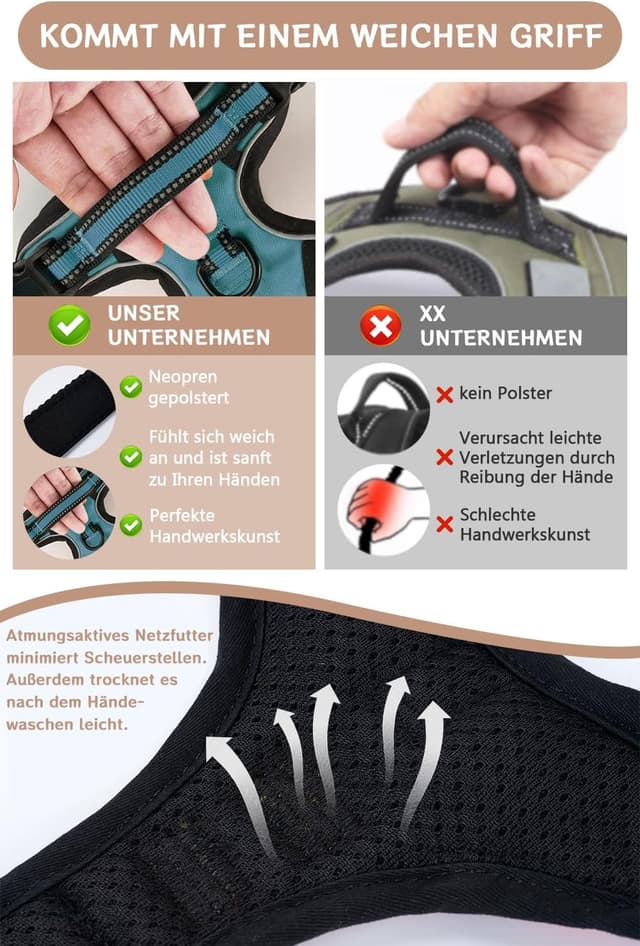 Detalle de BaoCheng Hundegeschirr Anti-Zug mit reflektierenden Elementen, Mesh-Rückenteil und 3 Schnallen (Größe M)