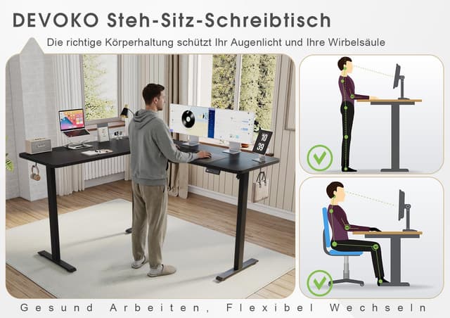 Detalle 2 de Devoko elektrisch höhenverstellbarer L-Schreibtisch (L-Form) für Eckarbeitsplätze