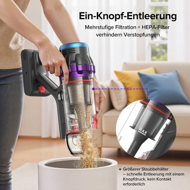 Thumbnail 6 de Lubluelu G10 Akku-Staubsauger 50.000 Pa, 550 W, bis 50 Min Laufzeit – kabellos mit Display und Anti-Tangle-Bürste