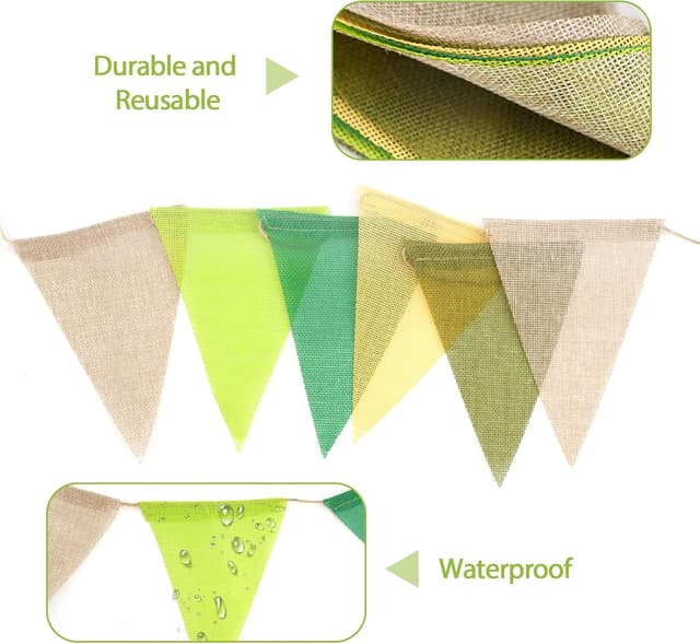 Detalle de G2PLUS green burlap bunting 20M set