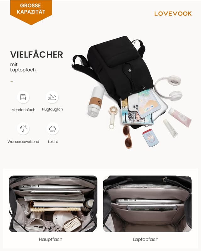 Detalle de LOVEVOOK Rucksack Damen Leichter Schulrucksack