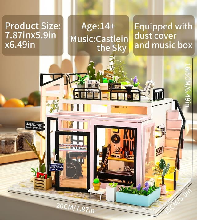 Detalle de Spilay Miniatur Haus „Zeit-Studio“ DIY Miniature House mit LED-Licht (Bastelset im Maßstab 1:24)
