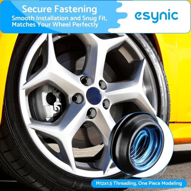 Detalle de eSynic 16-Piece Wheel Nuts Set for Ford (M12x1.5, 19mm Hex) Black Locking Nuts with Taper Washer