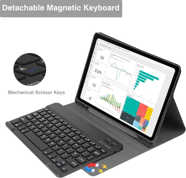 Detalle 2 de XOKUWU Keyboard Case for Samsung Galaxy Tab S10 FE / S10 Lite / S9 FE / S9 (Black) with Built-in S Pen Holder