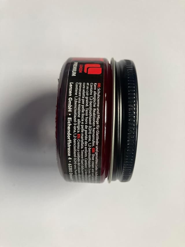 Detalle 2 de Lenzen Premium Cirage à Chaussures crème nourrissante pour cuir lisse et grainé (Rouge)
