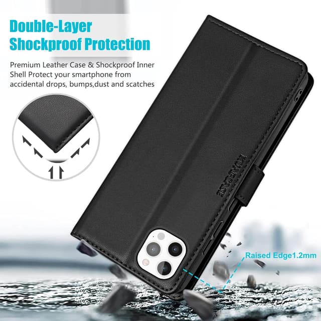 Detalle de Kuafcase iPhone 12 Pro Max wallet case with 4 card slots, magnetic closure and kickstand (Black)